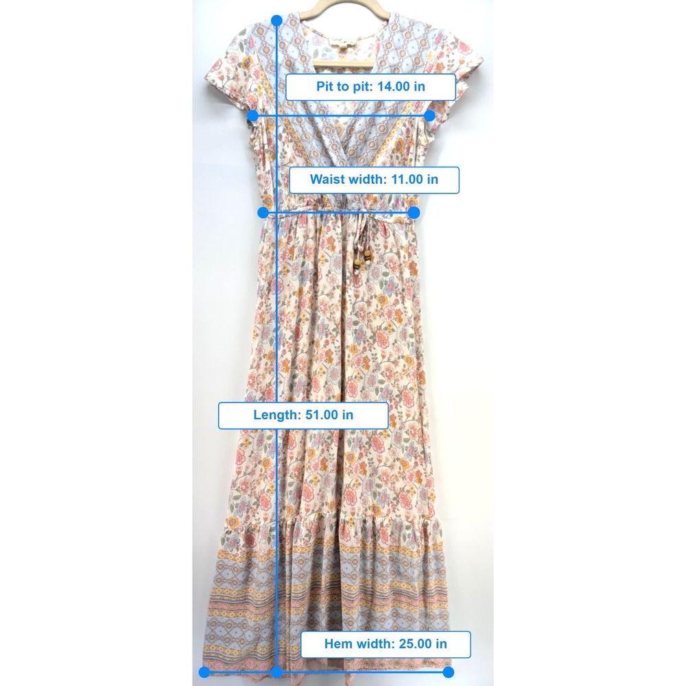 Bebop Floral Rayon Maxi Dress Sz S Boho Cottagecore Prairie Milkmaid Tradwife - Picture 7 of 8